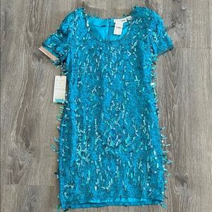 Casual Corner Turquoise Sequin Silk Dress